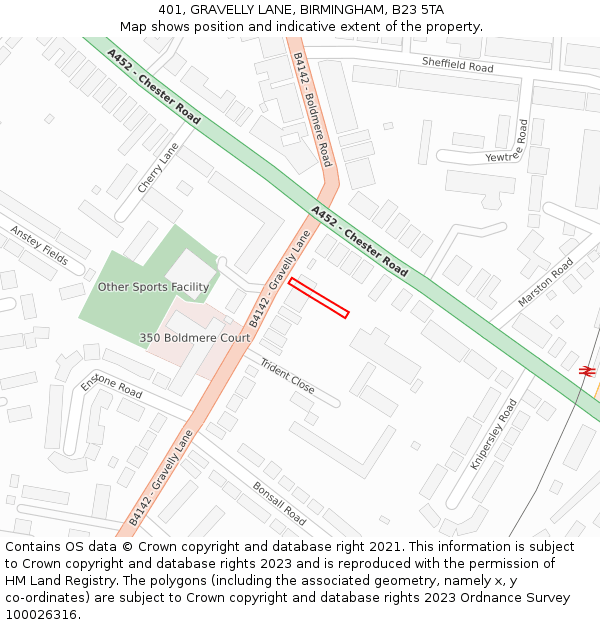 401, GRAVELLY LANE, BIRMINGHAM, B23 5TA: Location map and indicative extent of plot