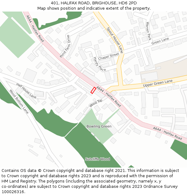 401, HALIFAX ROAD, BRIGHOUSE, HD6 2PD: Location map and indicative extent of plot