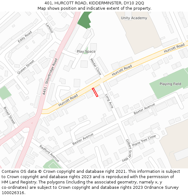 401, HURCOTT ROAD, KIDDERMINSTER, DY10 2QQ: Location map and indicative extent of plot