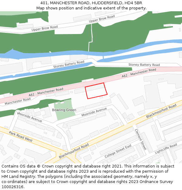 401, MANCHESTER ROAD, HUDDERSFIELD, HD4 5BR: Location map and indicative extent of plot
