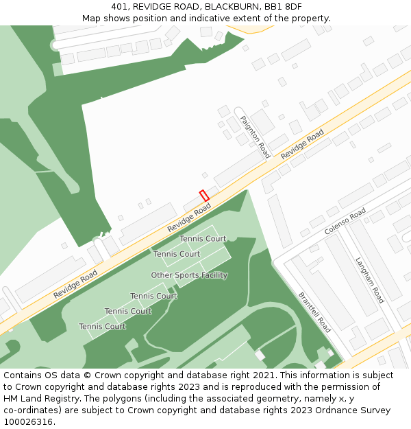 401, REVIDGE ROAD, BLACKBURN, BB1 8DF: Location map and indicative extent of plot