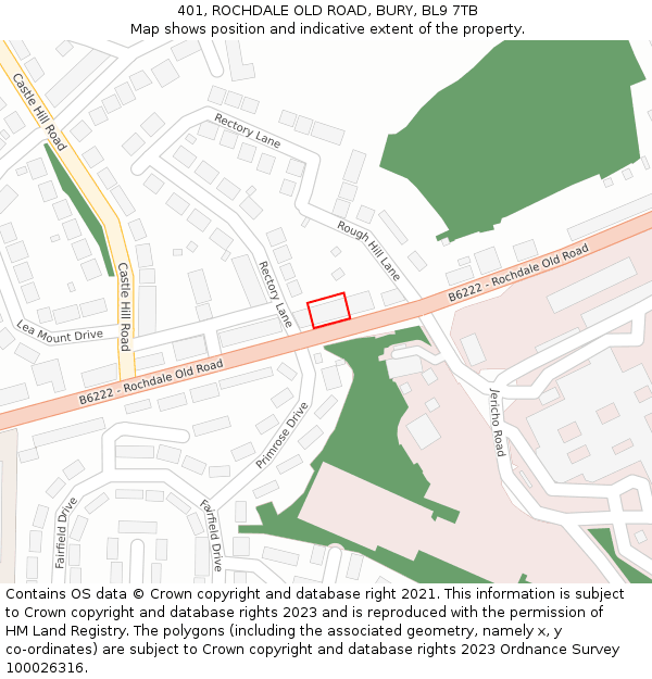 401, ROCHDALE OLD ROAD, BURY, BL9 7TB: Location map and indicative extent of plot