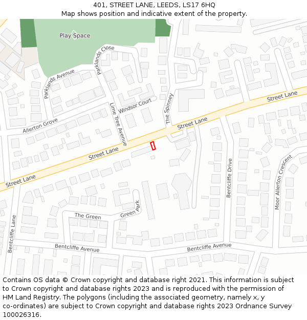 401, STREET LANE, LEEDS, LS17 6HQ: Location map and indicative extent of plot
