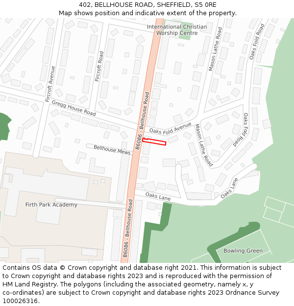 402, BELLHOUSE ROAD, SHEFFIELD, S5 0RE: Location map and indicative extent of plot