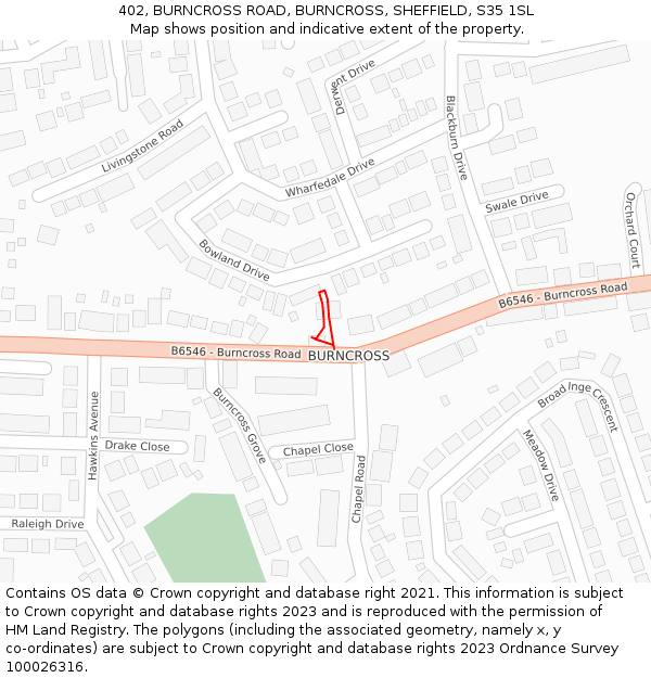 402, BURNCROSS ROAD, BURNCROSS, SHEFFIELD, S35 1SL: Location map and indicative extent of plot
