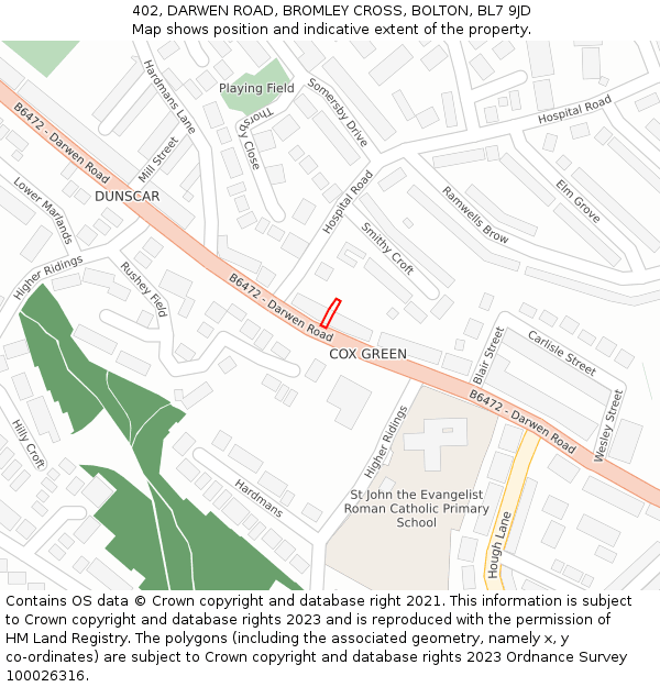 402, DARWEN ROAD, BROMLEY CROSS, BOLTON, BL7 9JD: Location map and indicative extent of plot