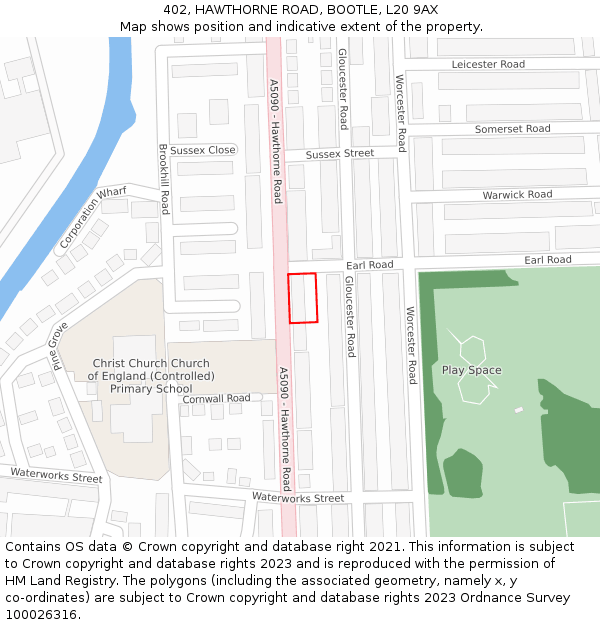 402, HAWTHORNE ROAD, BOOTLE, L20 9AX: Location map and indicative extent of plot