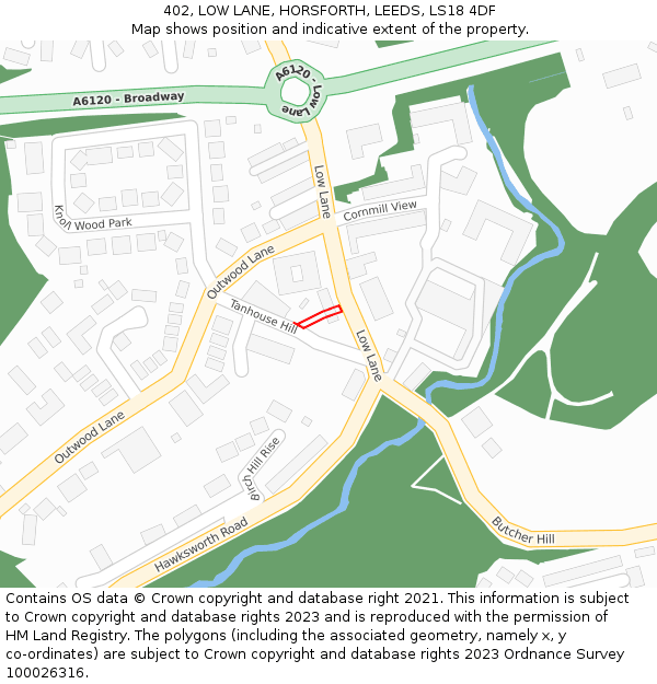 402, LOW LANE, HORSFORTH, LEEDS, LS18 4DF: Location map and indicative extent of plot