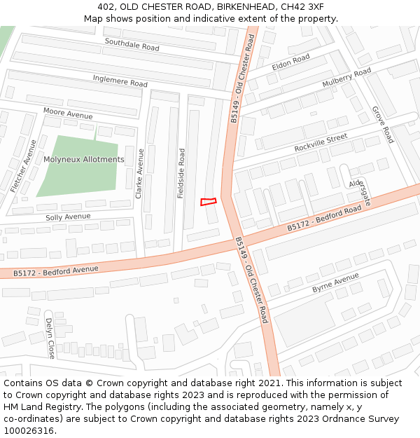 402, OLD CHESTER ROAD, BIRKENHEAD, CH42 3XF: Location map and indicative extent of plot