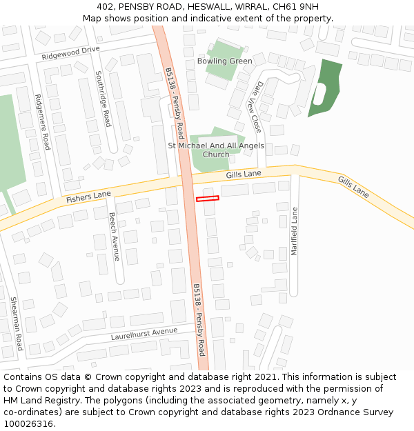 402, PENSBY ROAD, HESWALL, WIRRAL, CH61 9NH: Location map and indicative extent of plot