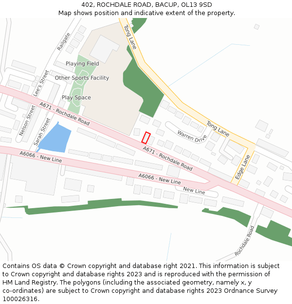 402, ROCHDALE ROAD, BACUP, OL13 9SD: Location map and indicative extent of plot