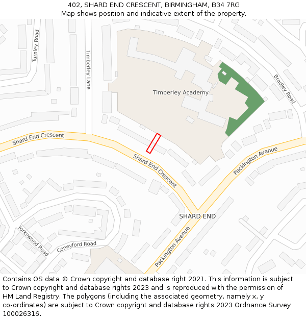 402, SHARD END CRESCENT, BIRMINGHAM, B34 7RG: Location map and indicative extent of plot