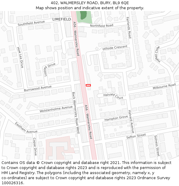402, WALMERSLEY ROAD, BURY, BL9 6QE: Location map and indicative extent of plot