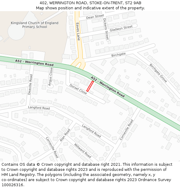 402, WERRINGTON ROAD, STOKE-ON-TRENT, ST2 9AB: Location map and indicative extent of plot