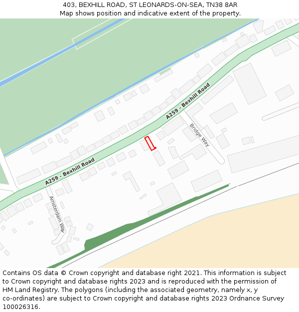 403, BEXHILL ROAD, ST LEONARDS-ON-SEA, TN38 8AR: Location map and indicative extent of plot