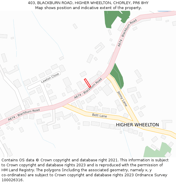 403, BLACKBURN ROAD, HIGHER WHEELTON, CHORLEY, PR6 8HY: Location map and indicative extent of plot