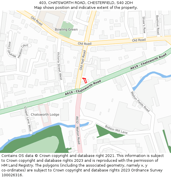 403, CHATSWORTH ROAD, CHESTERFIELD, S40 2DH: Location map and indicative extent of plot
