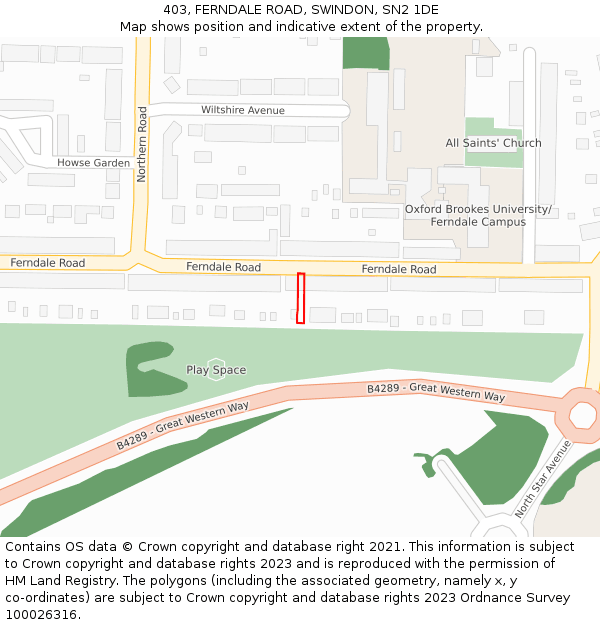 403, FERNDALE ROAD, SWINDON, SN2 1DE: Location map and indicative extent of plot