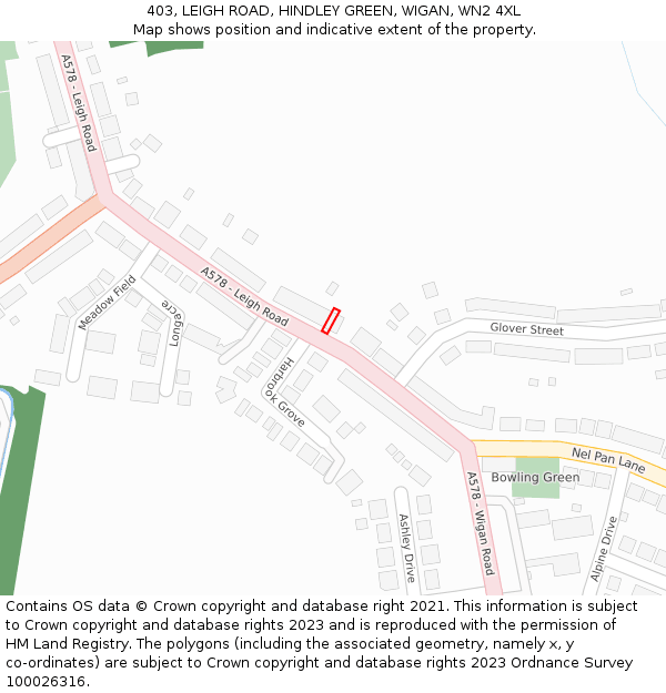 403, LEIGH ROAD, HINDLEY GREEN, WIGAN, WN2 4XL: Location map and indicative extent of plot