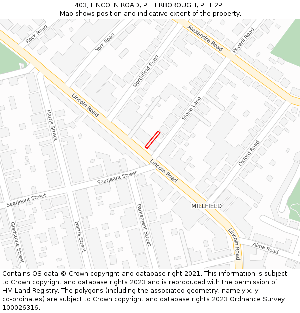 403, LINCOLN ROAD, PETERBOROUGH, PE1 2PF: Location map and indicative extent of plot