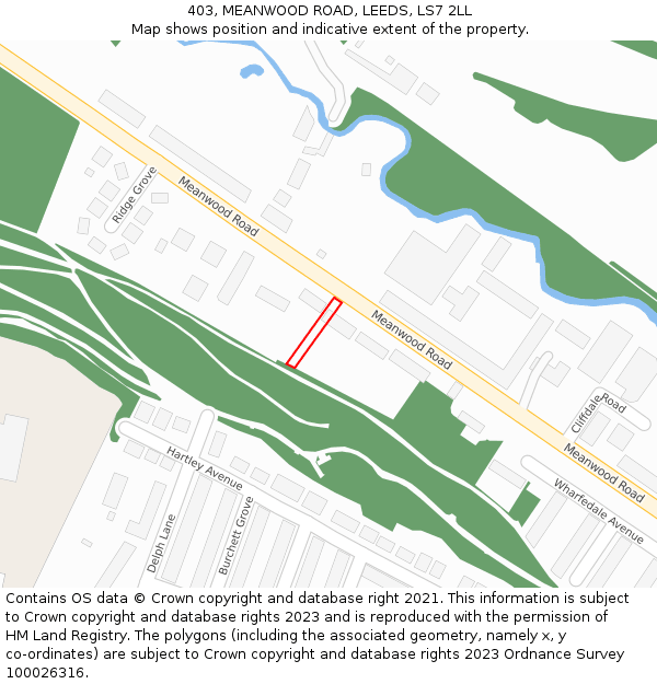 403, MEANWOOD ROAD, LEEDS, LS7 2LL: Location map and indicative extent of plot
