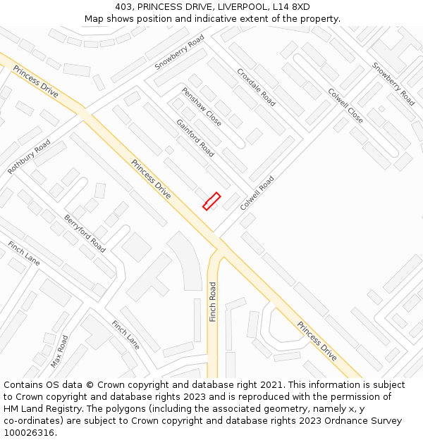 403, PRINCESS DRIVE, LIVERPOOL, L14 8XD: Location map and indicative extent of plot