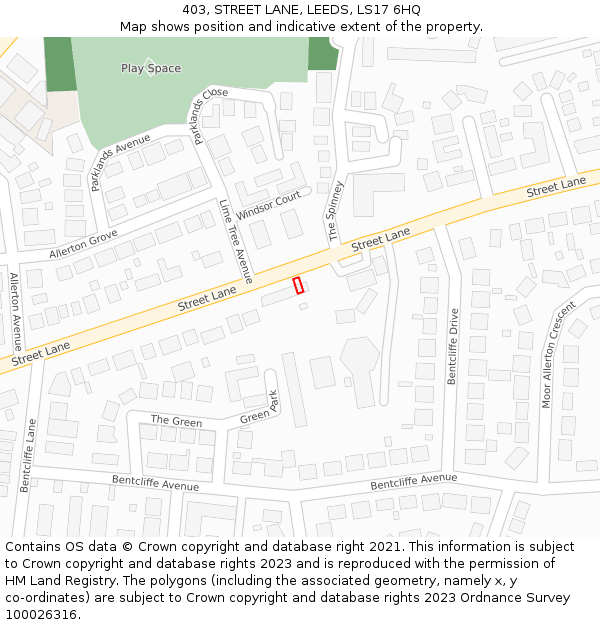 403, STREET LANE, LEEDS, LS17 6HQ: Location map and indicative extent of plot