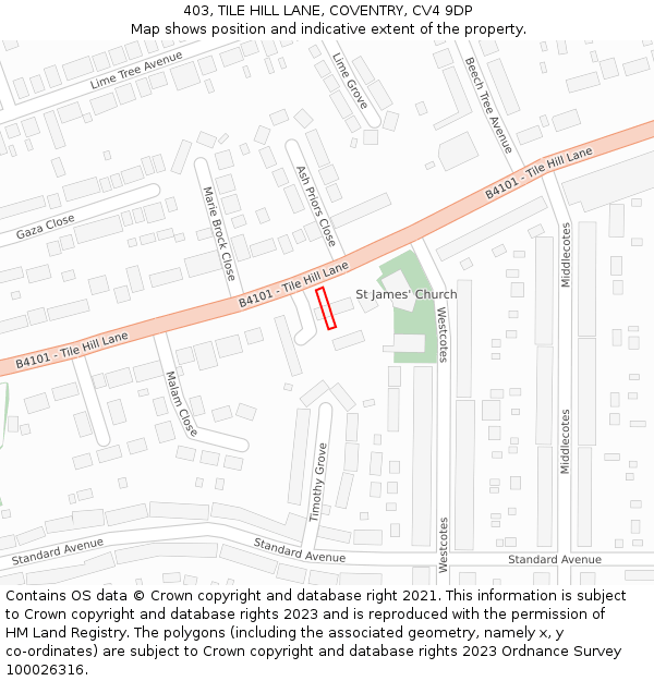 403, TILE HILL LANE, COVENTRY, CV4 9DP: Location map and indicative extent of plot