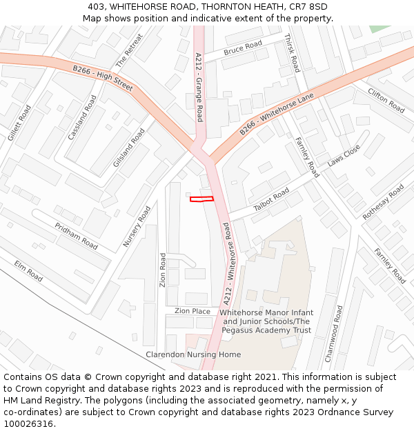 403, WHITEHORSE ROAD, THORNTON HEATH, CR7 8SD: Location map and indicative extent of plot