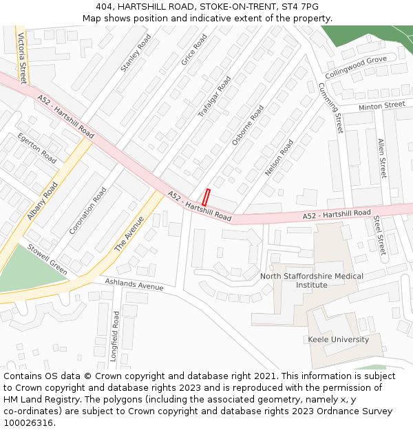 404, HARTSHILL ROAD, STOKE-ON-TRENT, ST4 7PG: Location map and indicative extent of plot