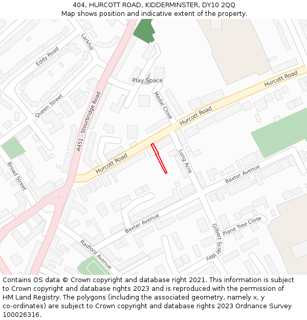 404, HURCOTT ROAD, KIDDERMINSTER, DY10 2QQ: Location map and indicative extent of plot