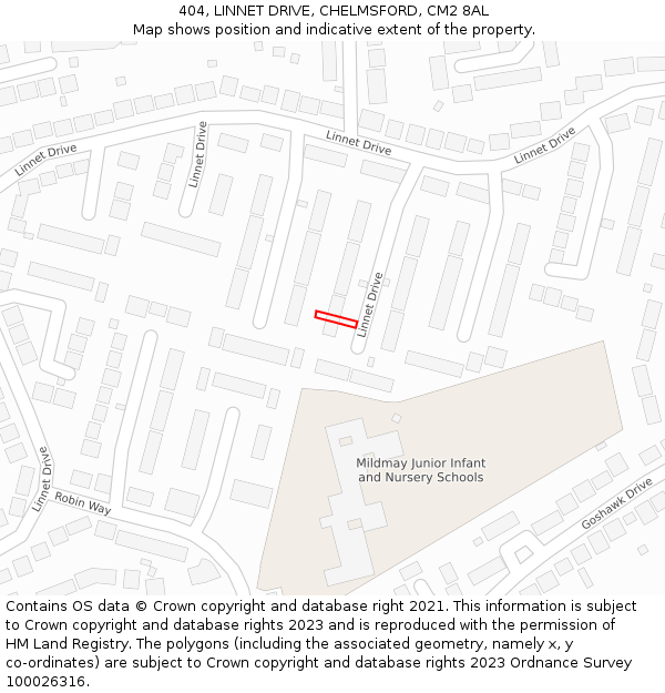404, LINNET DRIVE, CHELMSFORD, CM2 8AL: Location map and indicative extent of plot