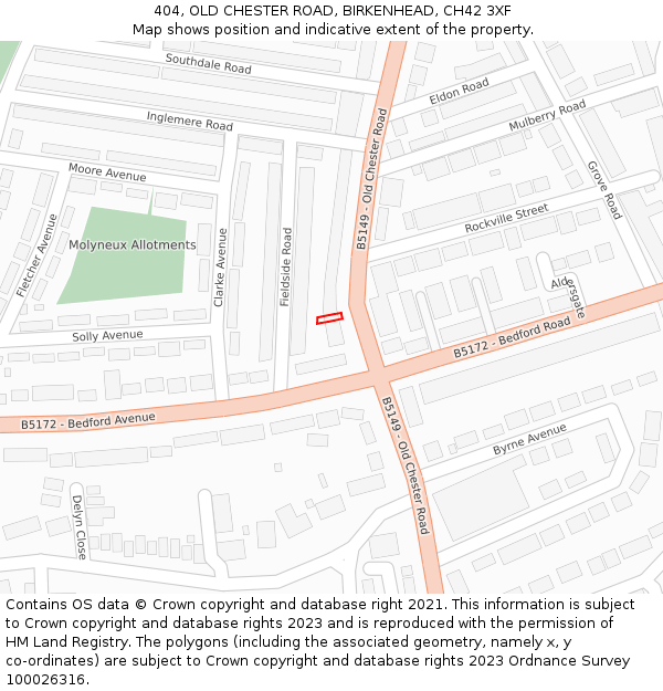 404, OLD CHESTER ROAD, BIRKENHEAD, CH42 3XF: Location map and indicative extent of plot
