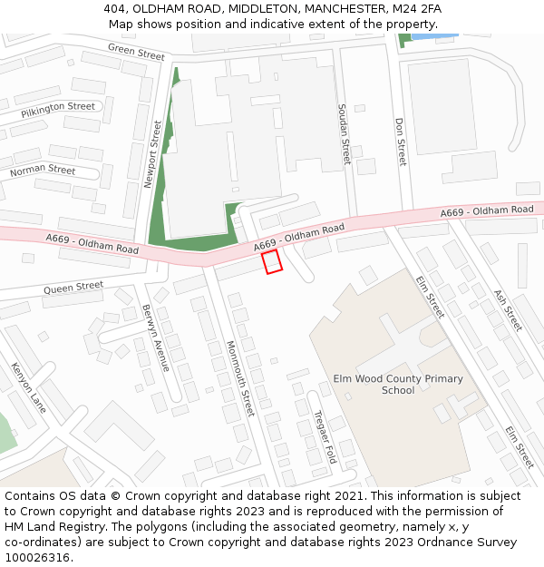 404, OLDHAM ROAD, MIDDLETON, MANCHESTER, M24 2FA: Location map and indicative extent of plot
