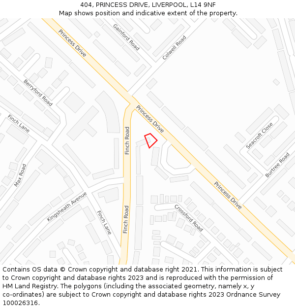 404, PRINCESS DRIVE, LIVERPOOL, L14 9NF: Location map and indicative extent of plot