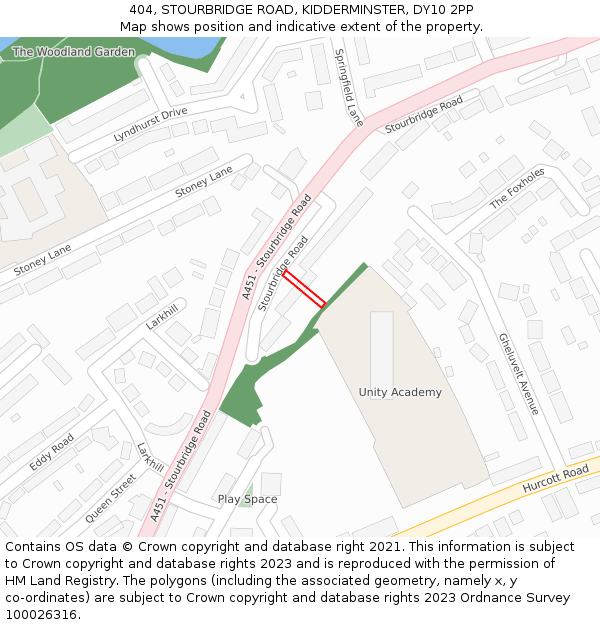 404, STOURBRIDGE ROAD, KIDDERMINSTER, DY10 2PP: Location map and indicative extent of plot