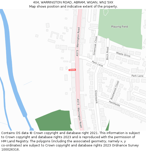 404, WARRINGTON ROAD, ABRAM, WIGAN, WN2 5XX: Location map and indicative extent of plot