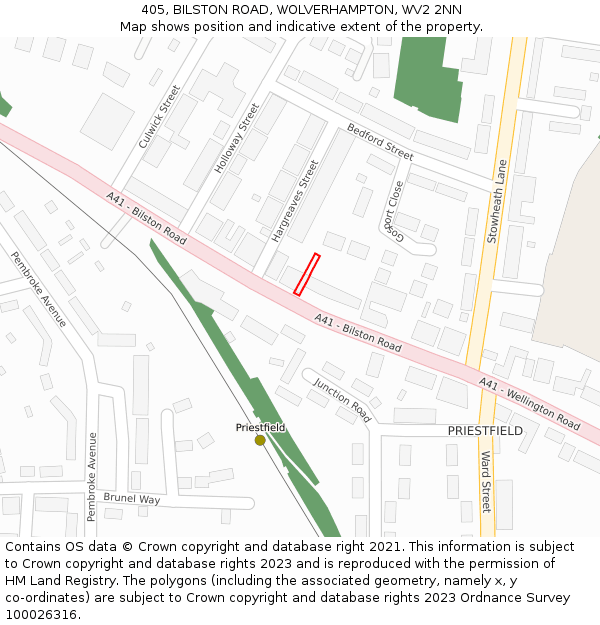 405, BILSTON ROAD, WOLVERHAMPTON, WV2 2NN: Location map and indicative extent of plot