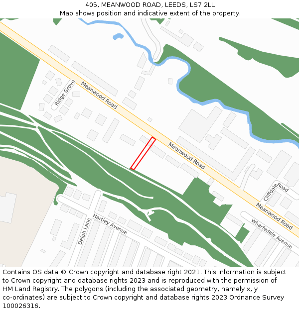 405, MEANWOOD ROAD, LEEDS, LS7 2LL: Location map and indicative extent of plot