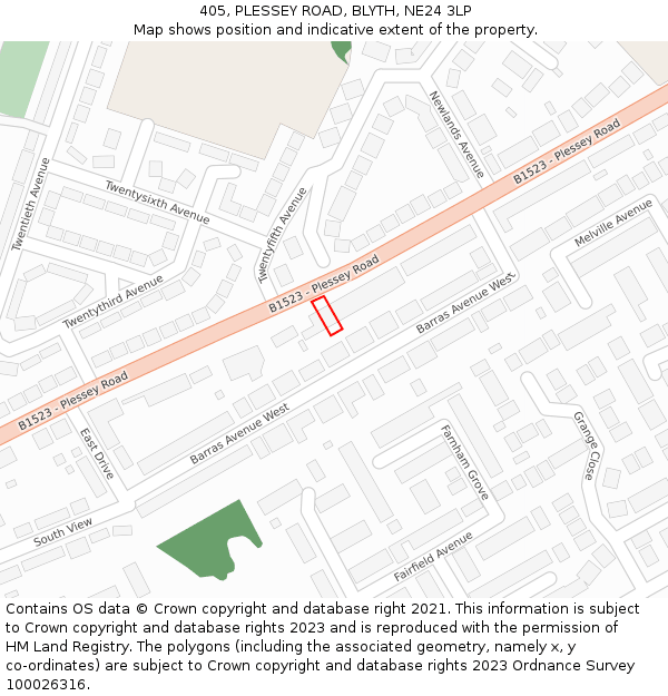 405, PLESSEY ROAD, BLYTH, NE24 3LP: Location map and indicative extent of plot