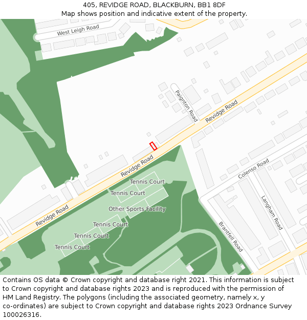 405, REVIDGE ROAD, BLACKBURN, BB1 8DF: Location map and indicative extent of plot