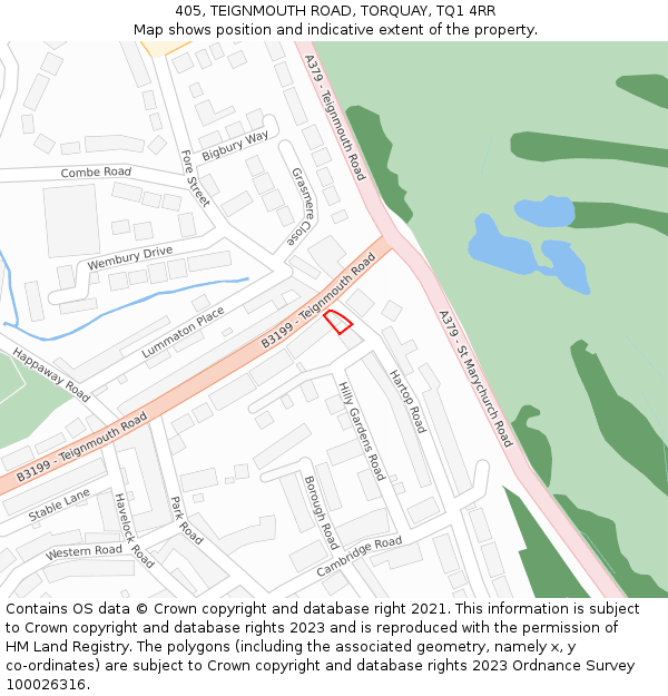 405, TEIGNMOUTH ROAD, TORQUAY, TQ1 4RR: Location map and indicative extent of plot
