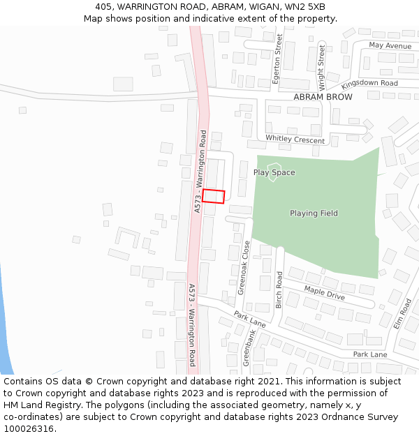 405, WARRINGTON ROAD, ABRAM, WIGAN, WN2 5XB: Location map and indicative extent of plot