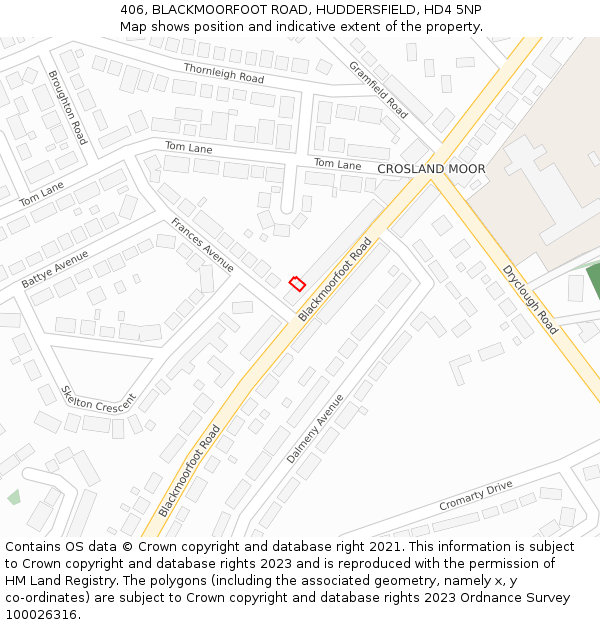 406, BLACKMOORFOOT ROAD, HUDDERSFIELD, HD4 5NP: Location map and indicative extent of plot