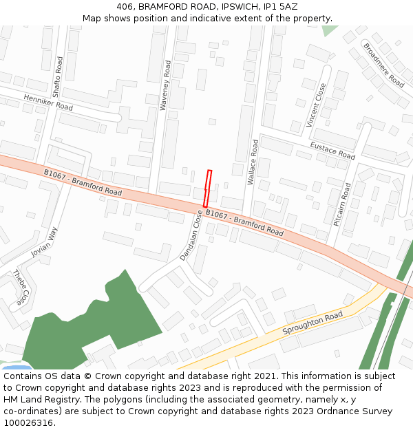 406, BRAMFORD ROAD, IPSWICH, IP1 5AZ: Location map and indicative extent of plot