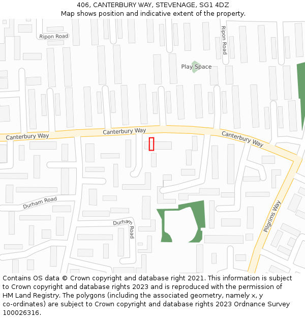 406, CANTERBURY WAY, STEVENAGE, SG1 4DZ: Location map and indicative extent of plot
