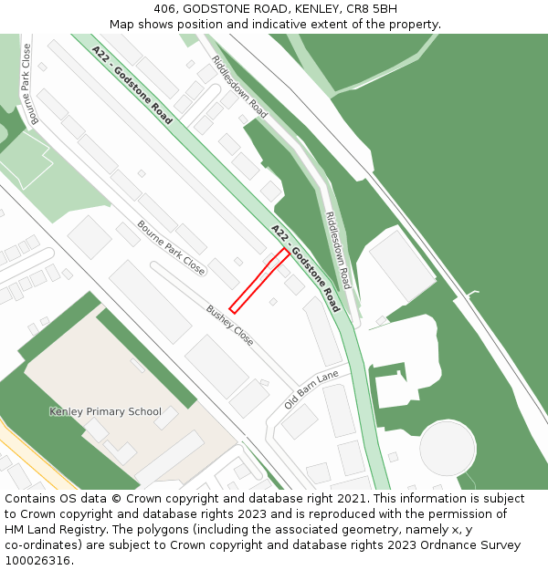 406, GODSTONE ROAD, KENLEY, CR8 5BH: Location map and indicative extent of plot