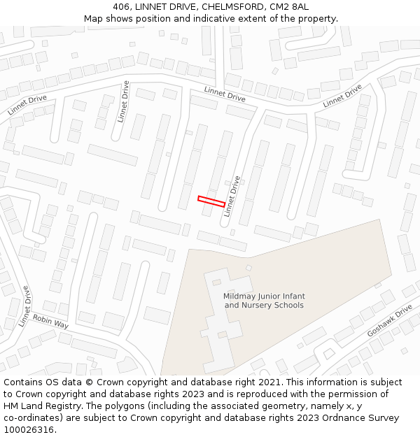 406, LINNET DRIVE, CHELMSFORD, CM2 8AL: Location map and indicative extent of plot