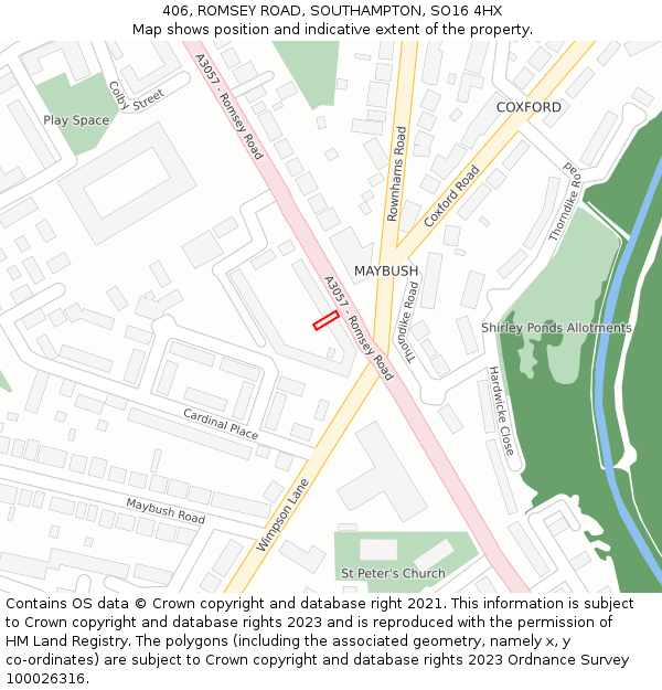 406, ROMSEY ROAD, SOUTHAMPTON, SO16 4HX: Location map and indicative extent of plot
