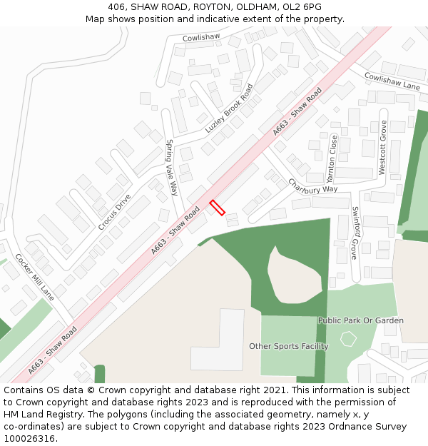 406, SHAW ROAD, ROYTON, OLDHAM, OL2 6PG: Location map and indicative extent of plot